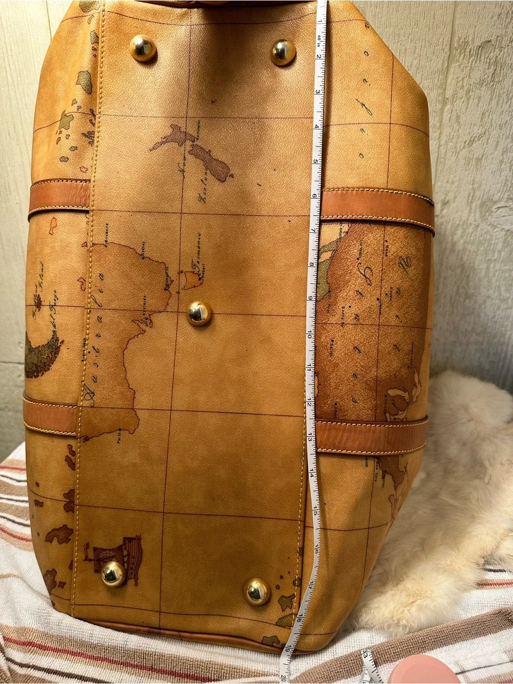 Alviero Martini Brown Geo-Print Leather Travel Weekender